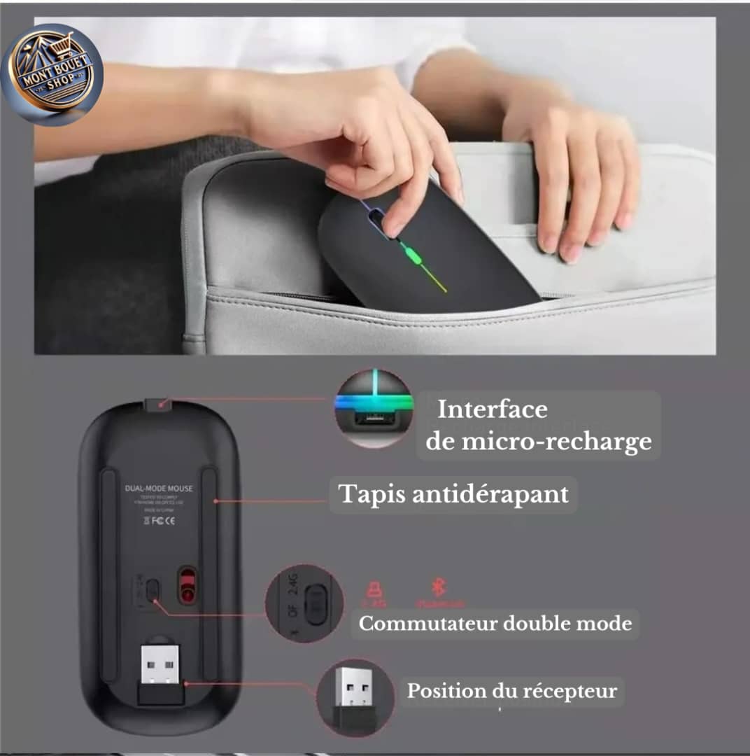 Souris sans fils rechargeable lumineux.