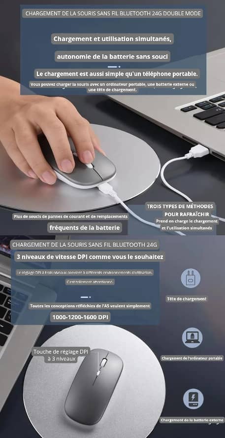 Souris sans fils rechargeable lumineux.