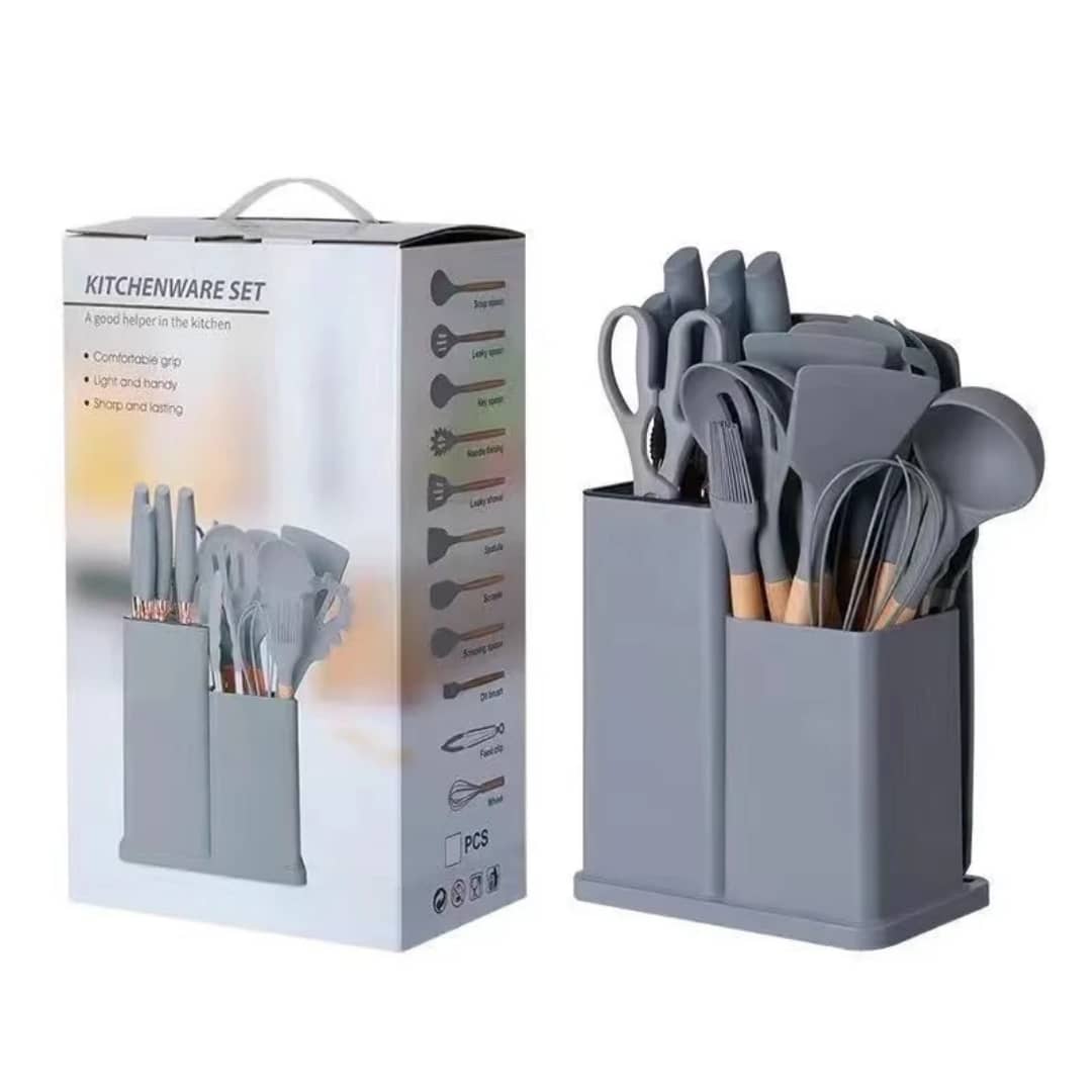 Ensemble des Ustensiles de Cuisine Premium en Silicone de Haute Qualité Kit de 19 Pièces.