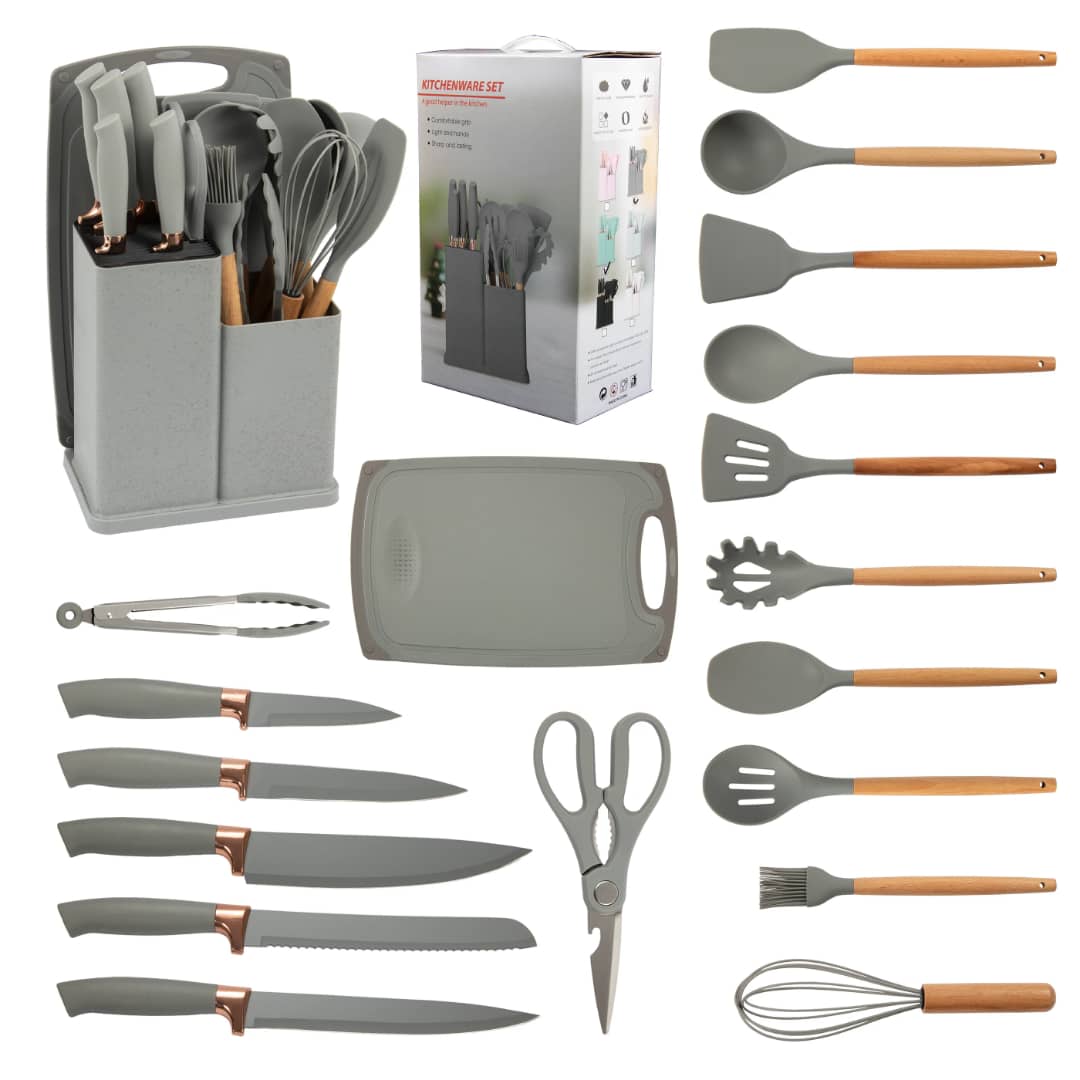Ensemble des Ustensiles de Cuisine Premium en Silicone de Haute Qualité Kit de 19 Pièces.