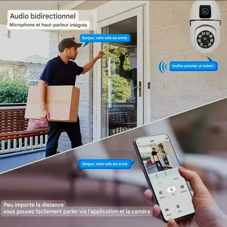 Caméra de Surveillance Ampoule 360° – Double Objectif Anti-Vol