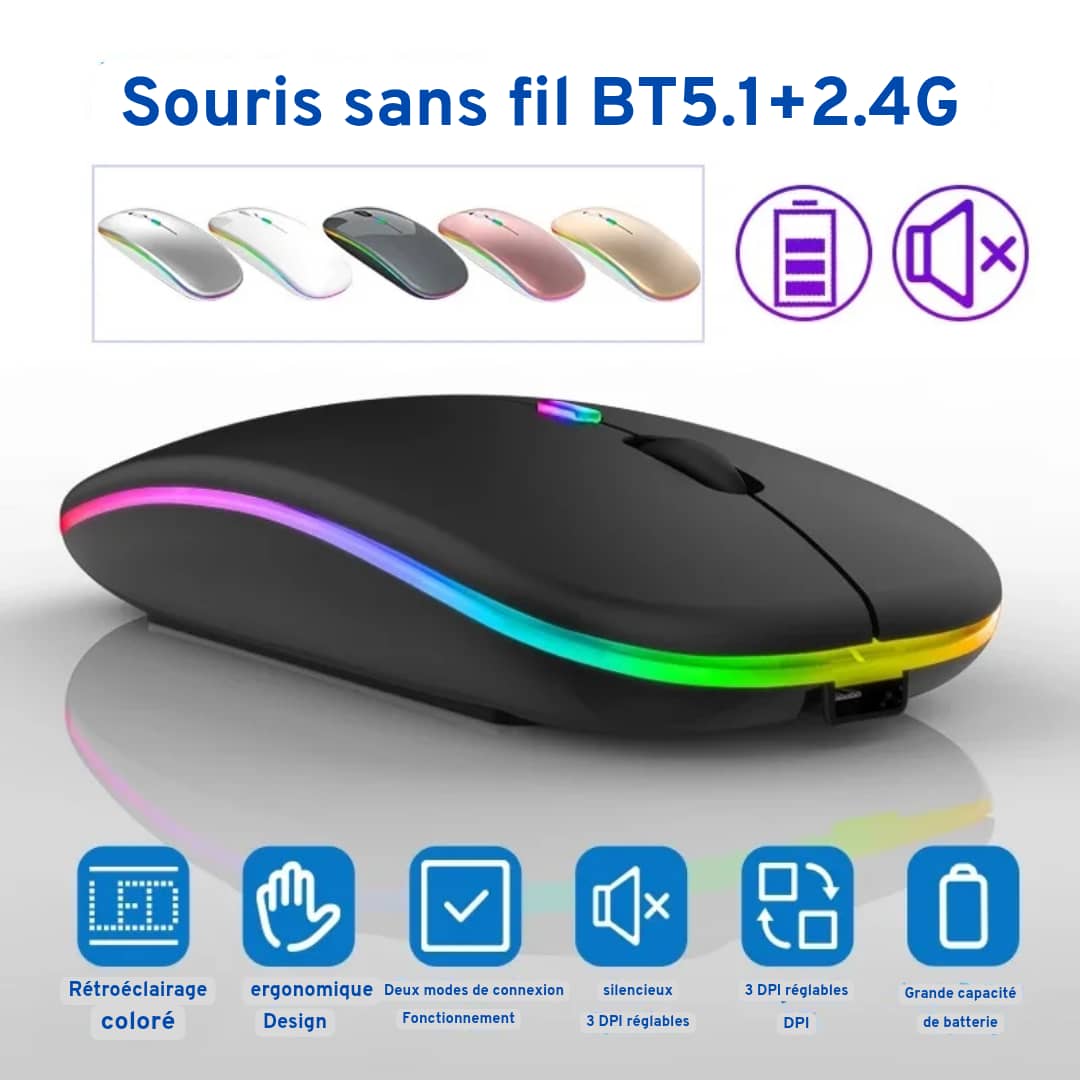 Souris sans fils rechargeable lumineux.