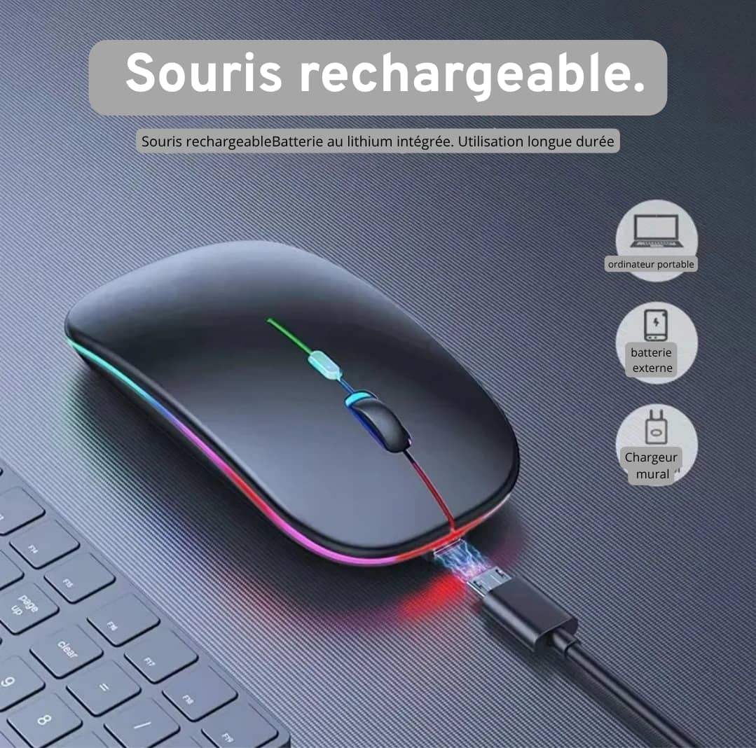 Souris sans fils rechargeable lumineux.