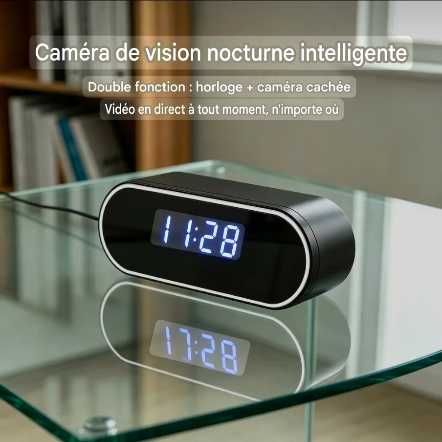 Réveil Caméra de Surveillance Wi-Fi – Full HD Discret (Batterie 1200 mAh)