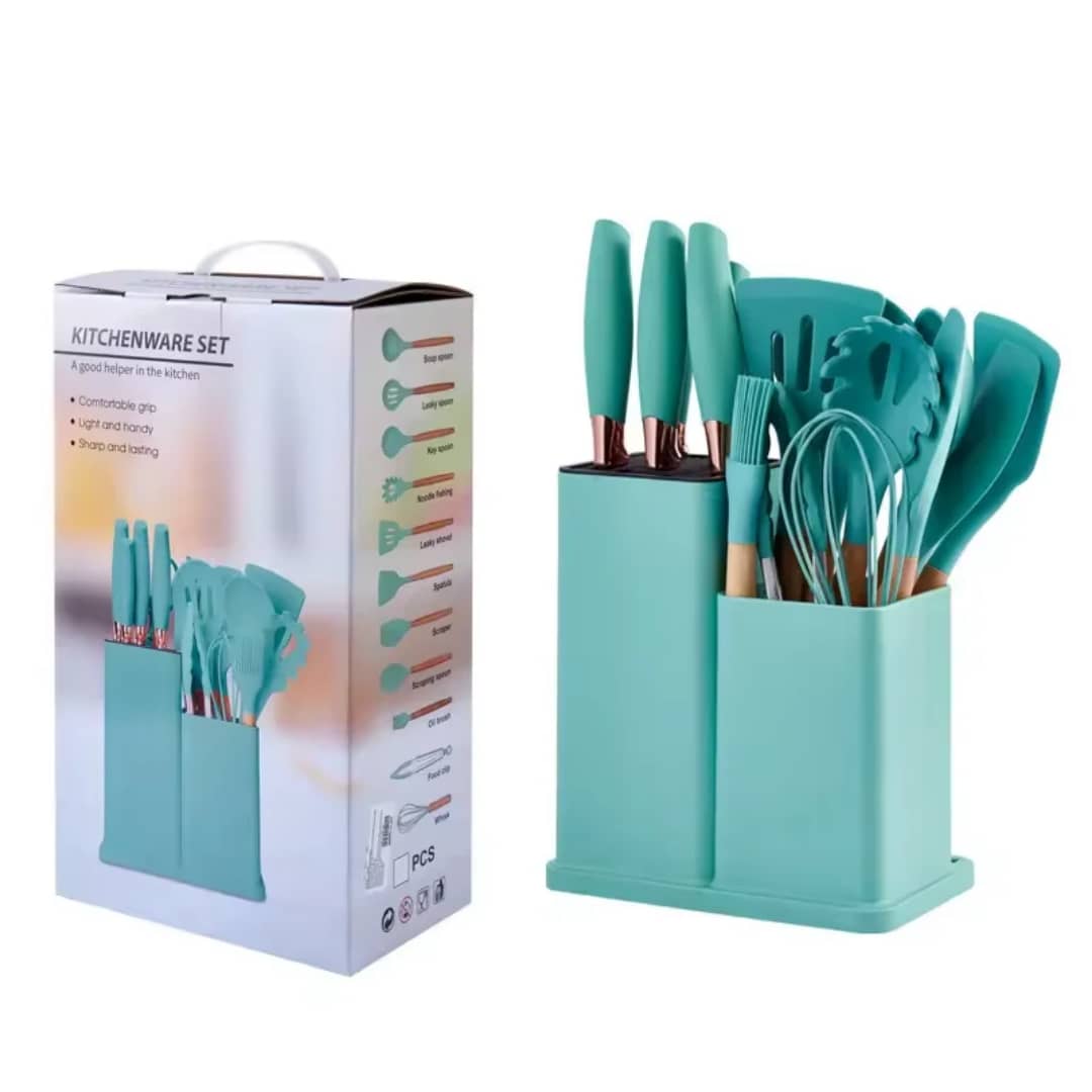 Ensemble des Ustensiles de Cuisine Premium  en Silicone de Haute Qualité Kit de  19 Pièces.