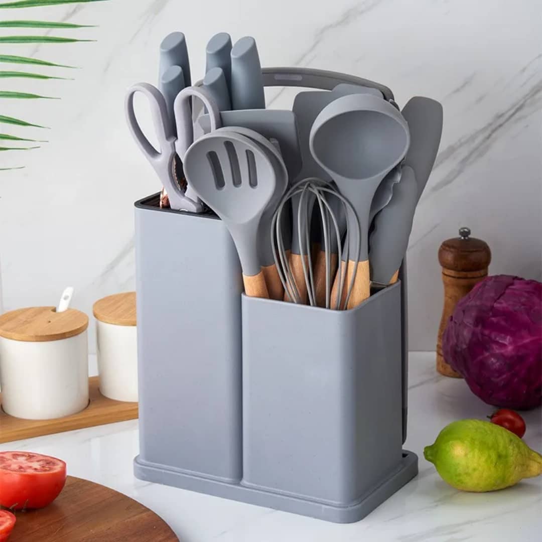Ensemble des Ustensiles de Cuisine Premium  en Silicone de Haute Qualité Kit de  19 Pièces.